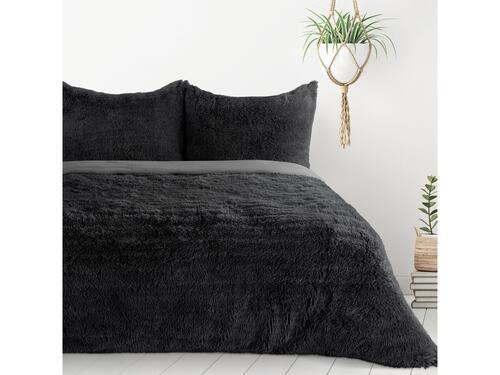 Teplé obliečky na posteľ s jemným, vysokým vlasom - Tiffany čierne, prikrývka 160 x 200 cm + 2 vankúše 70 x 80 cm